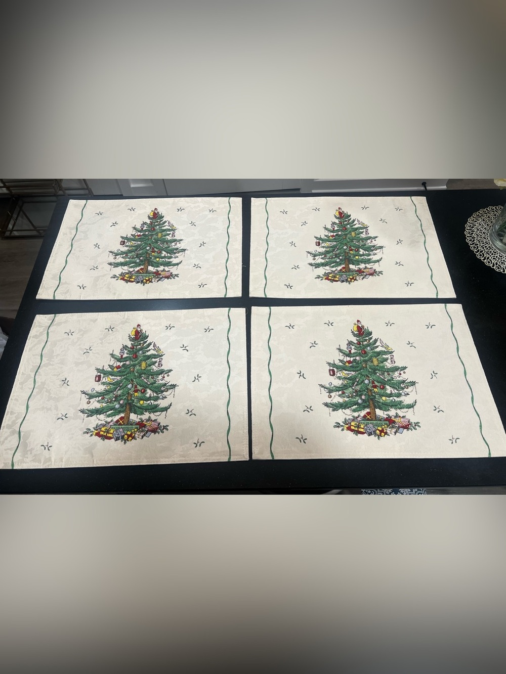 Spode Holiday Christmas Tree Placemats - Cream and Green